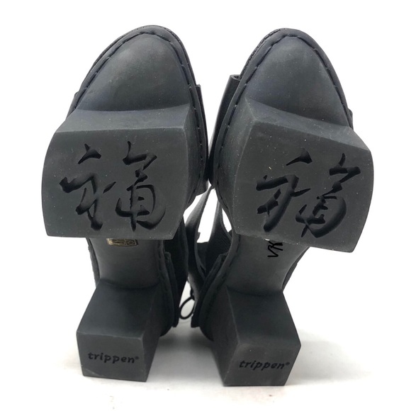 Trippen Happy Black Leather Platform Sandals 42/10 - Picture 7 of 8